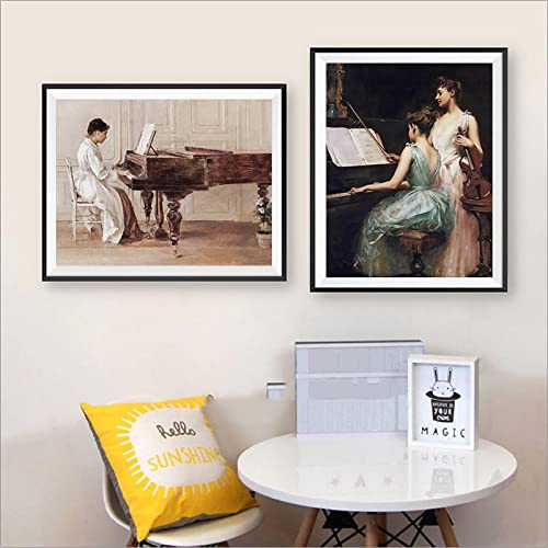 Vintage Woman Playing Piano Oil Painting On Canvas Poster Music Prints Portrait Pictures Rustic Farmhouse Wall Decor 19.6”x 27.5”(50x70cm) x2 No frame von Yangld