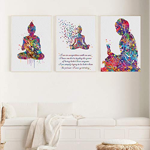 Wandkunst auf Leinwand, Malerei, Meditation, Buddha, Yoga, Motivationszitat, Poster, Buddhismus, Drucke, Bilder für Zimmer, Wohnkultur, 30 x 45 cm, 3 Stück, rahmenlos von Yangld