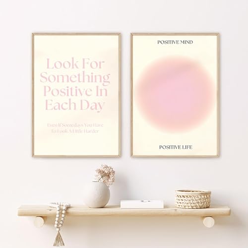 Yangld „Look For Something Positive In Every Day“-Zitat, Aura-Farbverlauf, Pastell-Poster, Leinwandgemälde, Wandkunst, Bild, Raumdekoration, 50 x 70 cm x 2, ohne Rahmen von Yangld