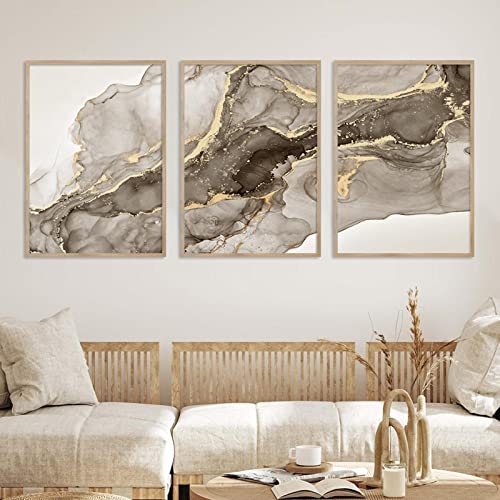 Yangld Abstrakte Moderne Marmor Gold Beige Grau Poster Wandkunst Leinwand Gemälde Drucke Bilder Wohnzimmer Heimdekoration 19.6"x 27.5"(50x70cm) x3 Kein Rahmen von Yangld
