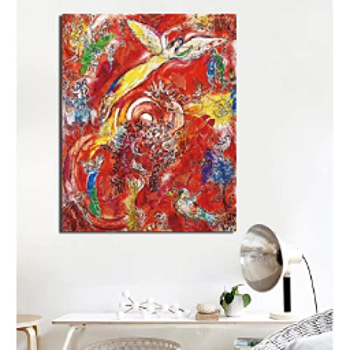 Yangld HD-Druck Modular Marc Chagall Bild Leinwand Abstrakte Malerei Rot Poster Engel Wohnkultur Wandkunst Für Wohnzimmer 70x100cm Rahmenlos von Yangld