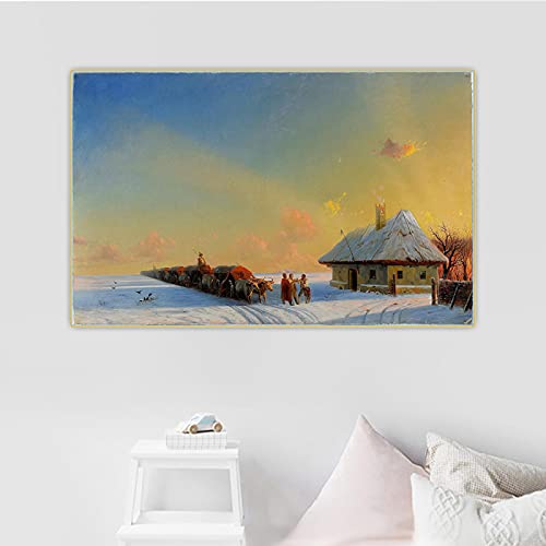 Yangld Leinwandbilder Ivan Aivazovsky《Winterkarawane durch die ukrainische Steppe 1857》Kunstölgemälde Kunstwerk Bild Wohnkultur 70X110CM Rahmenlos von Yangld