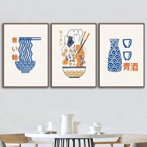 Yangld Modernes Küchendekor, Vintage-Druck mit japanischem Essen und Trinken, Ramen-Nudeln-Sake-Poster, asiatisches Essen, Wandkunst, Leinwandgemälde, 40 x 55 cm, 3 Stück, rahmenlos von Yangld