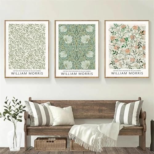 Yangld Retro abstrakte Wandkunstdrucke, Blumen, Blätter, Wandgemälde, William Morris, Leinwandposter, nordische Poster, Wohnzimmerdekoration, 50 x 70 cm, 3 Stück, rahmenlos von Yangld