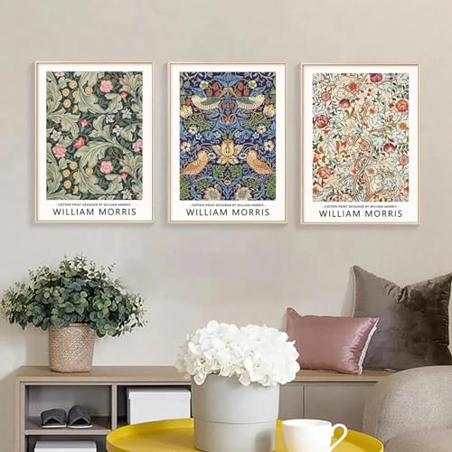 Yangld Retro abstrakte Wandkunstdrucke, Blumen, Blätter, Wandgemälde, William Morris, Leinwandposter, nordische Poster, Wohnzimmerdekoration, 60 x 85 cm, 3 Stück, rahmenlos von Yangld