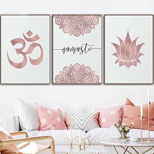 Yangld Rosa Rosen-Lotus-Druck, Zen-Yoga-Wandkunst, Leinwandgemälde, Bild, Namaste-Zitate, modernes, minimalistisches Poster, Heimdekoration, 40 x 55 cm, 3 Stück, rahmenlos von Yangld