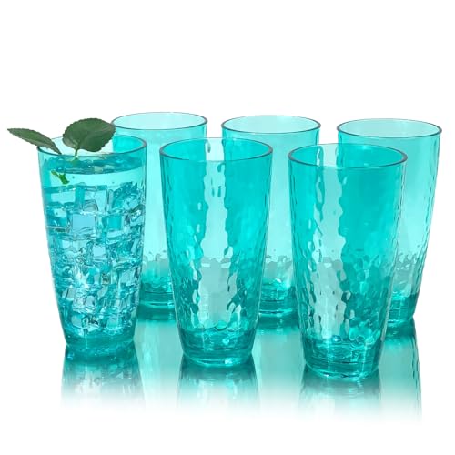 Yanglonghui 26-Ounce Plastic Tumblers (Set of 6), Reusable Plastic Mugs, BPA-Free Acrylic to Drink Mugs, Shatter Resistant, Textured Interior, Dishwasher Safe (Cyan, 26 Ounce) von Yanglonghui