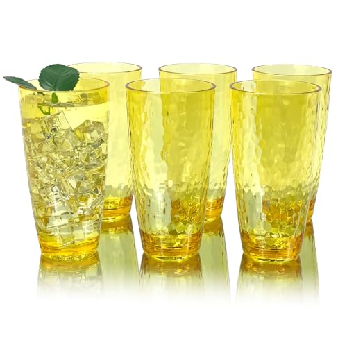 Yanglonghui 26-Ounce Plastic Tumblers (Set of 6), Reusable Plastic Mugs, BPA-Free Acrylic to Drink Mugs, Shatter Resistant, Textured Interior, Dishwasher Safe (Yellow, 26 Ounce) von Yanglonghui