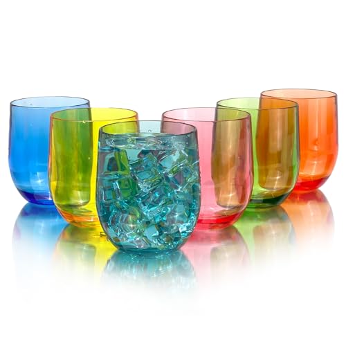 Yanglonghui Set of 6 Acrylic Drinkware - 20 Ounce Plastic Wine Glasses, Shatterproof and Stackable, BPA Free, Dishwasher Safe, Reusable Cups for Parties and Poolside Use with (Multi Clolor, 15 Ounce) von Yanglonghui