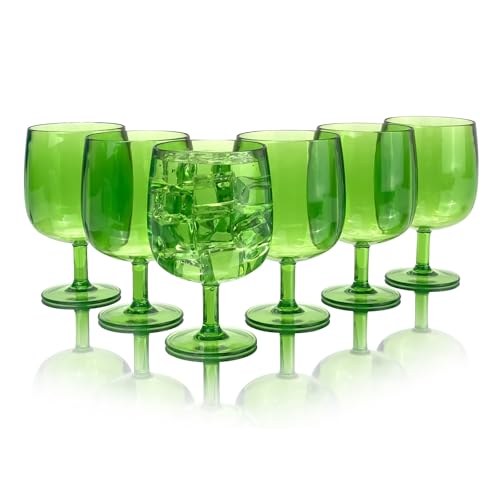 Yanglonghui Weingläser aus Kunststoff, unzerbrechliche Acryl-Weingläser, wiederverwendbar, farbige Kunststoffkelche, stapelbar, spülmaschinenfest, BPA-frei, ideal für Partys, Grün, 340 ml, 6 Stück von Yanglonghui