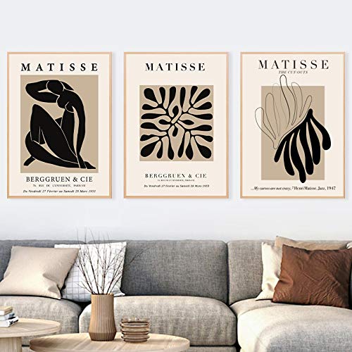 Yangmanini Henri Matisse Abstrakte Malerei Minimale Illustration Wandkunst Leinwanddrucke Vintage Poster Beige Bilder Wohnkultur19.6 x 27.5" (50x70cm) x3 Kein Rahmen von Yangmanini