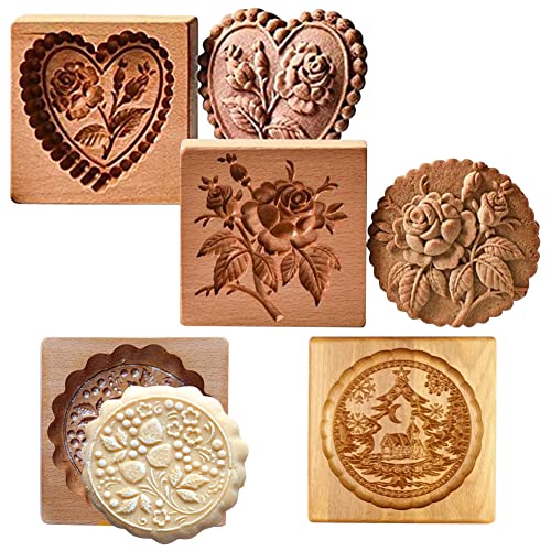 4 Stück Holz-Keksformen, geschnitzte Holzform, DIY-Keksstempel, Ausstechformen lustige 3D-Presse Prägeform Blumenmuster, Backwerkzeug 4 Stück Holz-Keksformen, geschnitzte Holzform, DIY-Keksstempel, Ausstechformen lustige 3D-Presse Prägeform Blumenmuster, Backwerkzeug von Yangshine