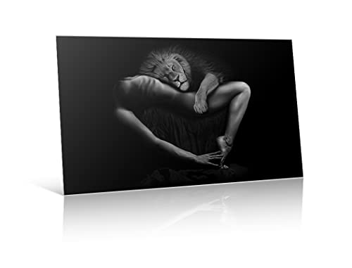 Aesthetic Bilder Schwarz-weißer Löwe mit sexy nackter Frau Deko Wohnzimmer - Bilder Deko Schlafzimmer - Poster Set - Wandbilder - Poster & Kunstdrucke 60x80cm(23.6x31.5inch) Ungerahmt von Yangxiaolei