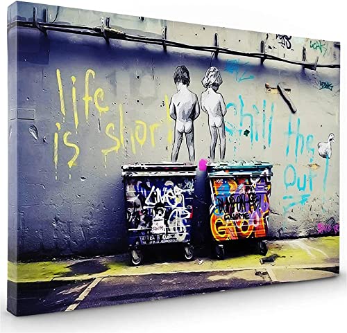 Banksy Bilder Leinwand - Life Is Short Chill The Out Banksy - Abstrakte Bilder Wohnzimmer Poster & Kunstdrucke Wandkunst Wandbilder Schlafzimmer Zimmer Deko Modern 70 x 120 cm, rahmenlos von Yangxiaolei