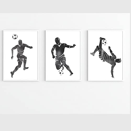 Yangxiaolei Leinwand Bilder Set mit 3 Fußball-Wandbildern in Schwarz und Weiß Modern Schwarz Weiß Bilder Wandbilder Posterset, für Wohnzimmer, Schlafzimmer Deko 30x40cm(11.8x15.7inch) x3 Ungerahmt von Yangxiaolei