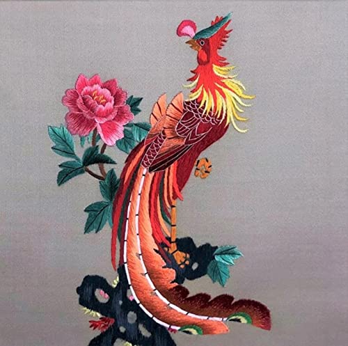 Yangxiaolei Wanddeko Wohnzimmer | Phoenix rote Pfingstrose-Stickerei | Modern Schlafzimmer Leinwandbilder Wandbild Kunstdruck Wandbilder Wand Bild auf Leinwand | 80x80cm Ungerahmt von Yangxiaolei