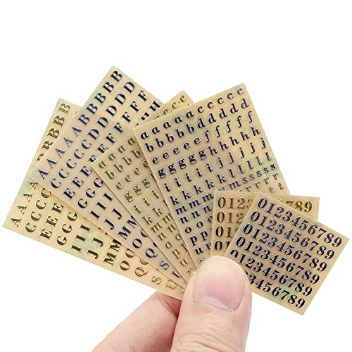 Yangyou 6 Kleine 0,12 Alphabet Nummern Aufkleber, Glitzer Legierung, Selbstklebende Buchstaben Aufkleber, Gold/Silber (3 Mm) von Yangyou