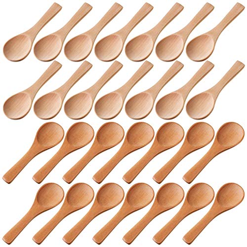 Yangyou Kleine Holzlöffel, Mini-Probierlöffel, Gewürze, Salzlöffel für Küche, Kochen, Gewürze, Öl, Kaffee, Tee, Zucker, 30 Stück von Yangyou