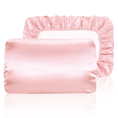Yanideer Satin-Kissenbezug für Haar und Haut, Reisen, elastisches Band, kühlende Satin-Kissenbezüge, Standardgröße, Queensize, Blush Pink Yanideer Satin-Kissenbezug für Haar und Haut, Reisen, elastisches Band, kühlende Satin-Kissenbezüge, Standardgröße, Queensize, Blush Pink von Yanideer