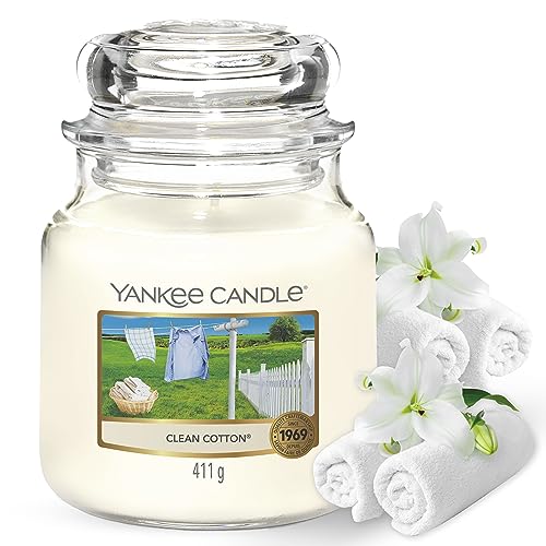 Yankee Candle Duftkerze im Glas (Mittelgroße im Glas) | Clean Cotton | Brenndauer bis zu 75 Stunden von Yankee Candle