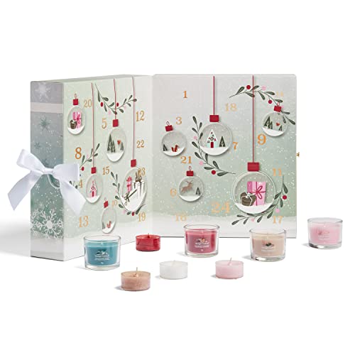 Yankee Candle Buch-Adventskalender 2022 | Duftkerzen-Geschenkset | 12 gefüllte Votivkerzen, 12 Teelichter und 1 Teelichthalter | Snow Globe Wonderland Kollektion von Yankee Candle