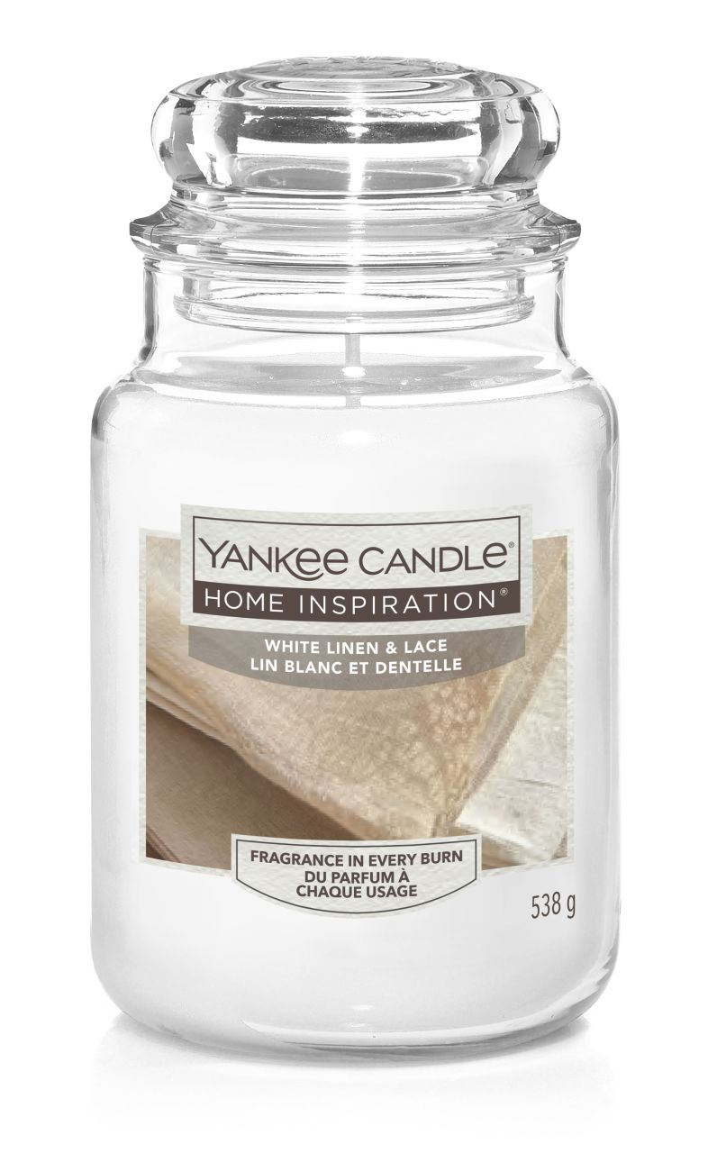 Yankee Candle Duftkerze Großes Glas White Linen & Lace 538 g, weiß von Yankee Candle