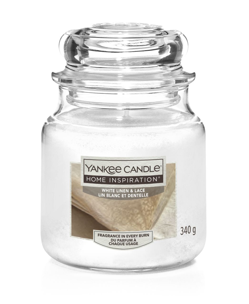 Yankee Candle Duftkerze Mittleres Glas White Linen & Lace 340 g, weiß von Yankee Candle