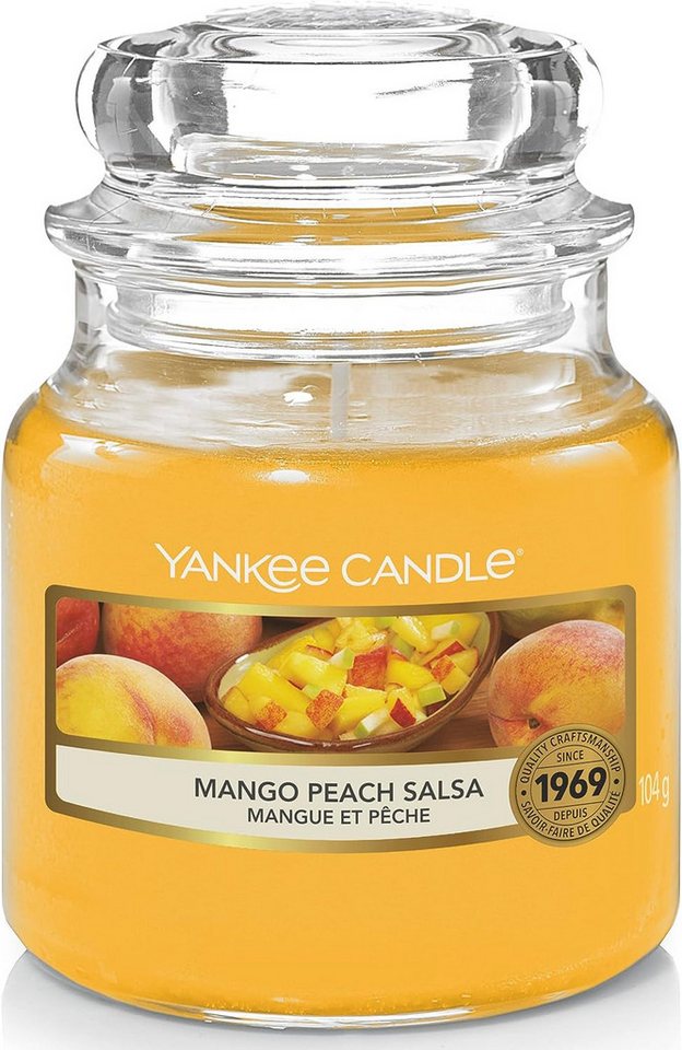 Yankee Candle Duftkerze Yankee Candle Mango Peach Salsa Duftkerze im Glas Klein 104g Brenndaue von Yankee Candle