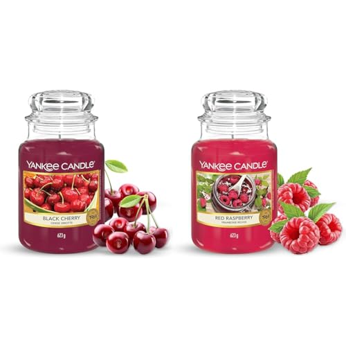 Yankee Candle Duftkerze im Glas (groß) – Black Cherry – Kerze mit langer Brenndauer bis zu 150 Stunden & Duftkerze im Glas (groß) | Red Raspberry | Brenndauer bis zu 150 Stunden von Yankee Candle