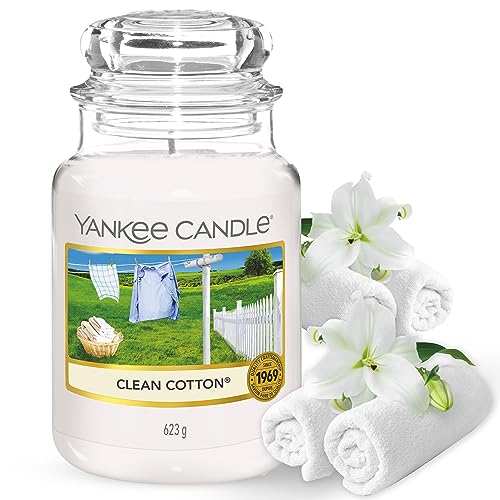 Yankee Candle Duftkerze im Glas (groß) – Clean Cotton – Kerze mit langer Brenndauer bis zu 150 Stunden von Yankee Candle