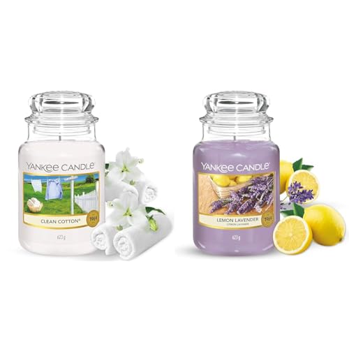 Yankee Candle Duftkerze im Glas (groß) – Clean Cotton – Kerze mit langer Brenndauer bis zu 150 Stunden & Duftkerze im großen Jar, Lemon Lavender, Brenndauer bis zu 150 Stunden von Yankee Candle