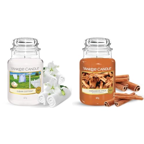 Yankee Candle Duftkerze im Glas (groß) – Clean Cotton & Duftkerze im Glas (groß) – Cinnamon Stick – Kerze mit langer Brenndauer bis zu 150 Stunden – Perfekte Geschenke für Frauen von Yankee Candle