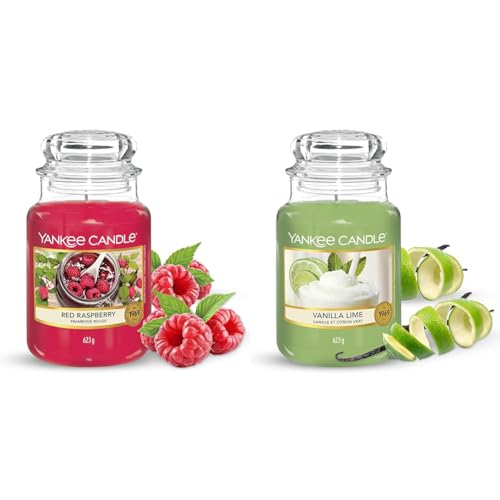 Yankee Candle Duftkerze im Glas (groß) | Red Raspberry | Brenndauer bis zu 150 Stunden & Duftkerze im Glas| Vanilla Lime | Brenndauer bis zu 150 Stunden| Große Kerze im Glas von Yankee Candle