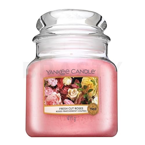 Yankee Candle Duftkerze im Glas (mittelgroß) / Fresh Cut Roses / Brenndauer bis zu 75 Stunden von Yankee Candle