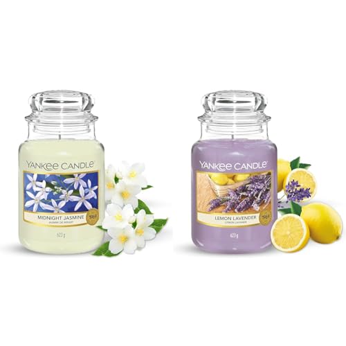 Yankee Candle Duftkerze im großen Jar, Lemon Lavender, Brenndauer bis zu 150 Stunden & Duftkerze im Glas (groß) – Midnight Jasmine – Kerze mit langer Brenndauer bis zu 150 Stunden von Yankee Candle