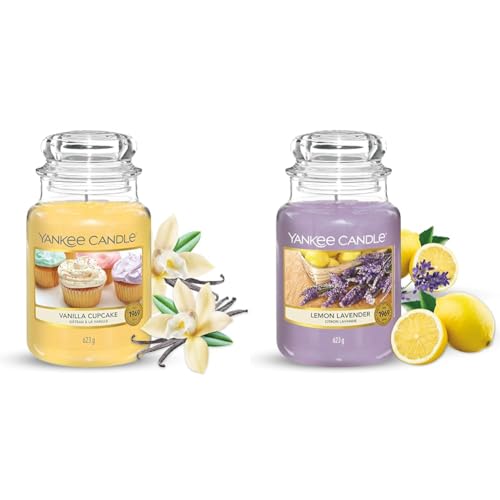 Yankee Candle Duftkerze im großen Jar, Vanilla Cupcake, Brenndauer bis zu 150 Stunden & Duftkerze im großen Jar, Lemon Lavender, Brenndauer bis zu 150 Stunden von Yankee Candle