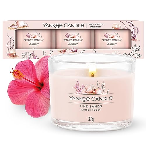 Yankee Candle Duftkerzen-Geschenkset | Votivkerzen mit Pink Sands | Soja-Wachs-Mix | 3 Teile, Kleine Kerze im Glas, Blumig von Yankee Candle