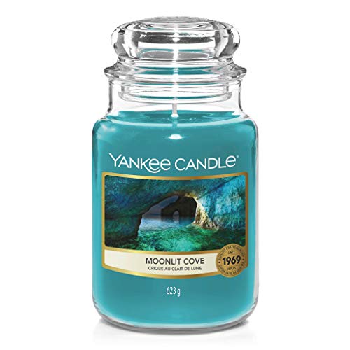 Yankee Candle Moonlit Cove, eine versteckte Bucht, das Mondlicht spiegelt sich im Wasser, Zitronenduft, Ingwer, Türkis, Brenndauer 110-115 Stunden, Groß, 1630410E von Yankee Candle