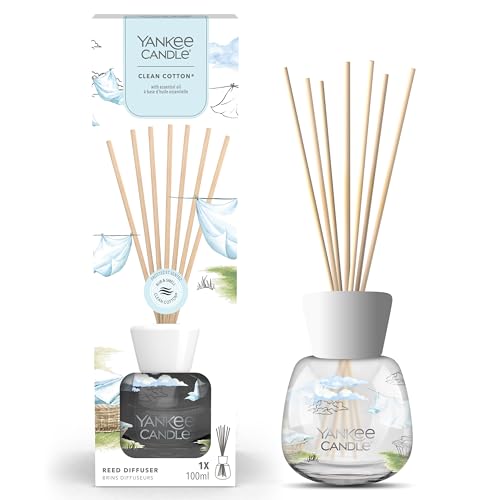 Yankee Candle Signature Diffusor mit Rattanstäbchen | Clean Cotton | 100ml | bis zu 10 Wochen Duft | Recycelbare Verpackung | Perfekte Geschenke für Frauen von Yankee Candle