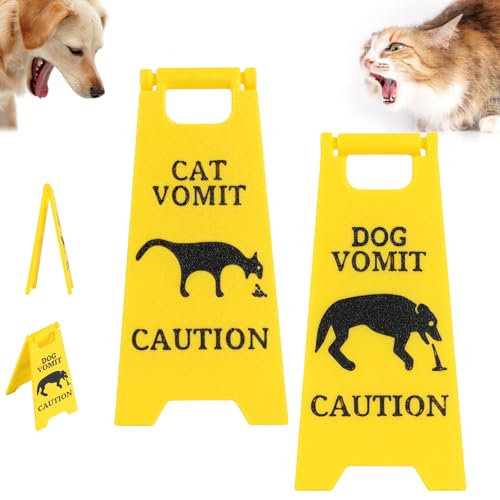 12cm Lustige Gag Katzen Hunde Kotz Warnschilder, 2 Stück Katzen Kotzschild, Cat & Dog Vomit Sign, Katzen Hunde Kotz Hof Schild, Gedrucktes Vorsichts Erbrochenes Hofschild, Miniatur Warnschild von Yanlin