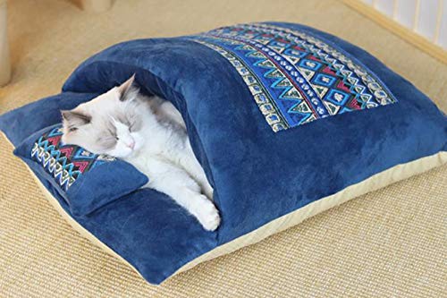 Yanman Katzenschlafsack Flauschig Katzenbett Winter Warm Lammwolle Verdicken Geschlossen Schlafsack, Abnehmbar Waschbar Katzenhöhle mit Schön Kissen für Katzen Hunde L-65x45cm von Yanman