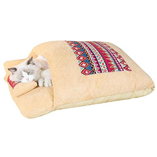 Yanman Katzenschlafsack Flauschig Katzenbett Winter Warm Lammwolle Verdicken Geschlossen Schlafsack, Abnehmbar Waschbar Katzenhöhle mit Schön Kissen für Katzen Hunde XL-75x60cm von Yanman