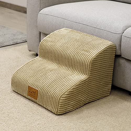 Yanman Kleine mittelgroße Katze Hundetreppe 2 Stufen Haustiertreppe für Schlafsofa, Hochdichte Schaumstofftreppe Hundetreppe Haustierleiter mit waschbarem abnehmbarem Bezug, Beige von Yanman