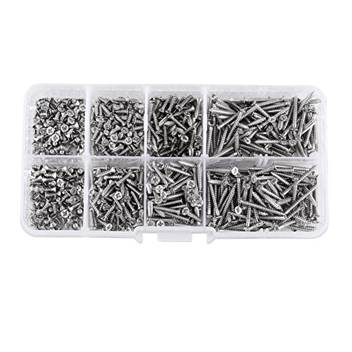 M2 Screws Kit, 800-tlg. Vernickelte Flachkopfschrauben aus Kohlenstoffstahl mit selbstschneidenden Schrauben Holzbefestigungssortiment mit Box von Yanmis