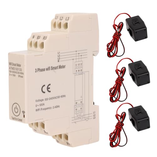 Yanmis ATMS100133 3 Phase Smart Energy Messgerät, WiFi Power Monitor 0-100A, Smart App Control, mit 3pcs 100A-Stromsensoren von Yanmis