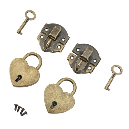 Yanmis Antike Hasp -Lack -Vorhängeschloss -Set, Vintage Herzförmige Schloss mit Wichtiger Mini Decorative Lock -Schnalle für Schmuckschachtel Holzhandwerkskabinett Schublade Reparatur (Bronze) von Yanmis