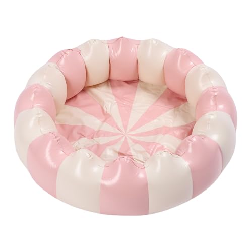 Yanmis Aufblasbarer Kinderpool für Kinder, 18,9 -Zoll -Innendurchmesser Kleiner Aufblasbarer Pool Tragbarer Faltbarer Spielgrube für Kinder Im Freien Im Freien Im Freien mit (gestreift rosa) von Yanmis