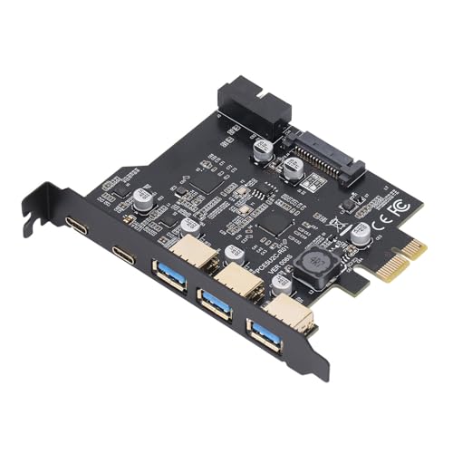 Yanmis PCIe zu USB 3.2 Gen 1 5 Gbit/s Erweiterungskarte, 5 Ports USB Typ A und USB Typ C Ports PCI Express Erweiterungskarte für Linux für OS X PC, Tastatur Maus Festplattenanschluss von Yanmis