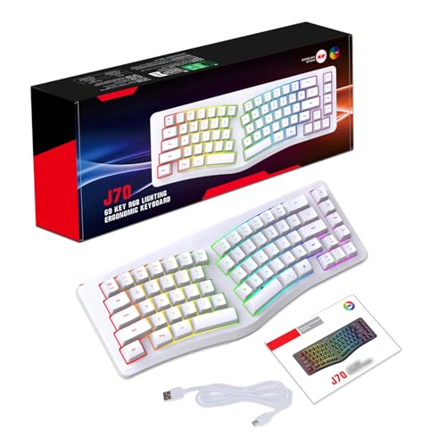 Yanmis Split Ergonomische Tastatur, USB -C -Kabel -Kabel -Tastatur mit 18 Modi RGB -Rückbeleuchtung, 69 Tasten, Abnehmbares Kabel für Computerdesktop (White) von Yanmis