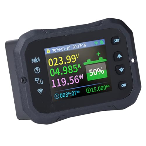 Yanmis WiFi RV Coulomb Messleistung Voltmeter mit Echtzeitanzeige für die Überwachung der Batteriekapazität 10-100 V 100A ABS 2,4 Zoll HD-Farbbildschirm von Yanmis